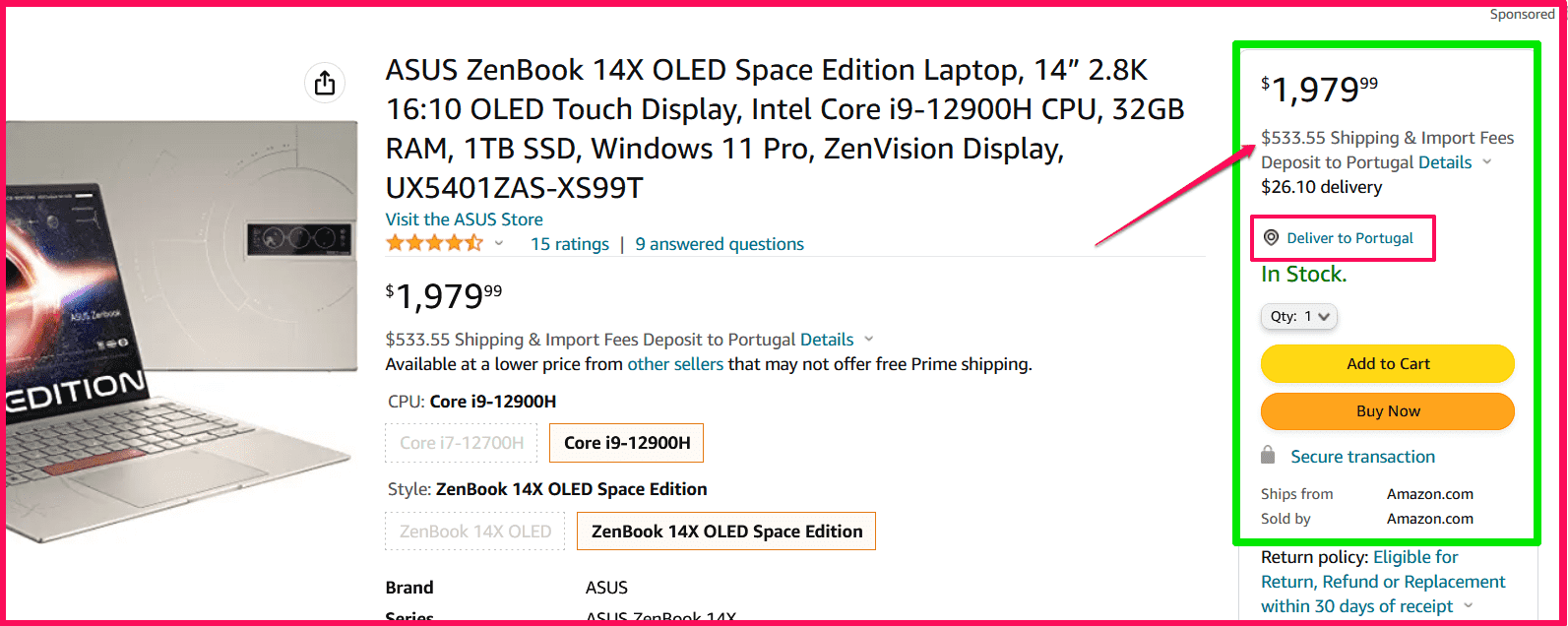 Shipping cost Amazon Portugal