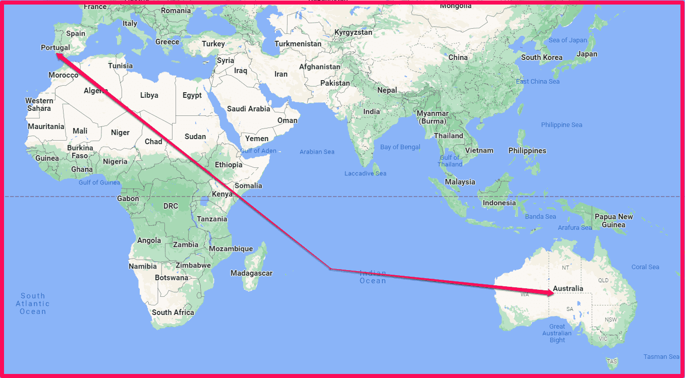 Fly from Australia to Lisbon Portugal