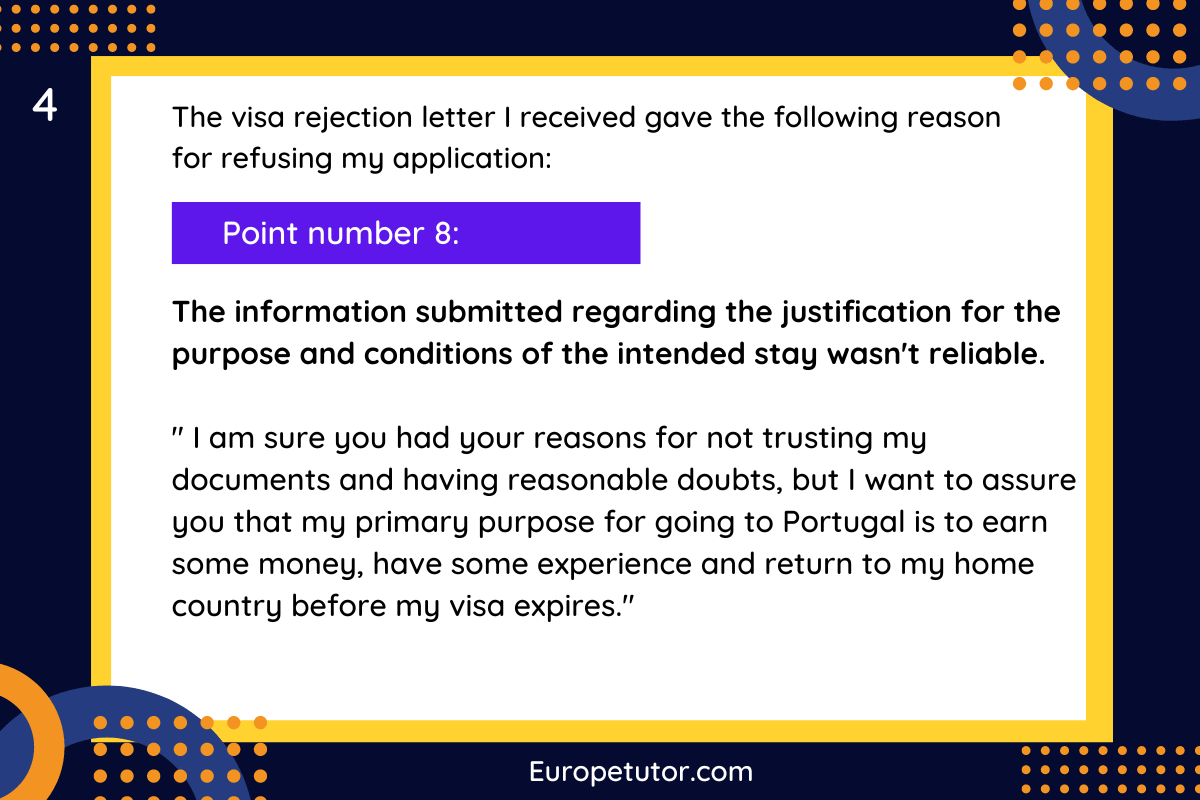 Section four of Portugal Work Visa Rejection Appeal Letter